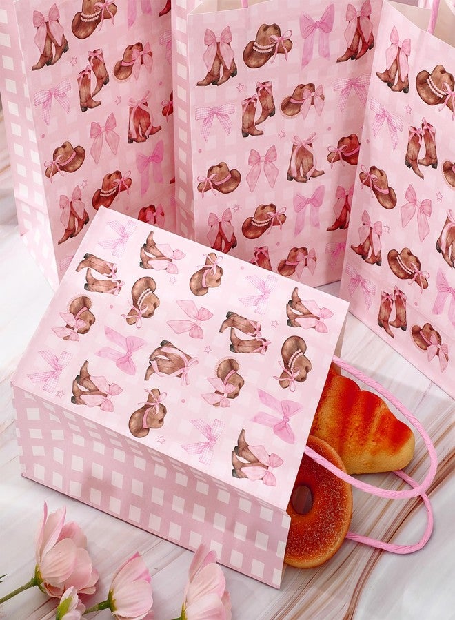 JarThenaAMCS 24Pcs Western Cowgirl Paper Bags Pink Bow Cowgirl Boot Hat Gift Bag with Handle Coquette Candy Goodie Treat Bag for Baby Shower Birthday Party Favor - Image 5